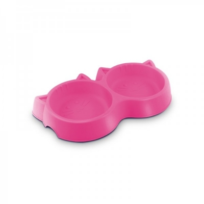 Comedouro duplo para gatos luxo rosa pet injet