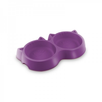 Comedouro duplo para gatos luxo lilás pet injet